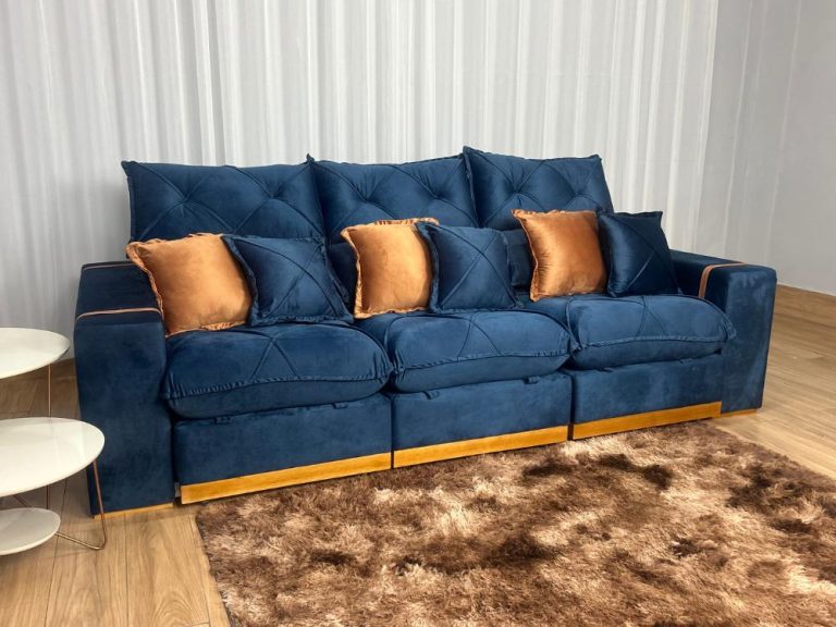 Sofá Retrátil Reclinável Pleno 3 Módulos 2.90m – Azul Veludo - Imagem 5