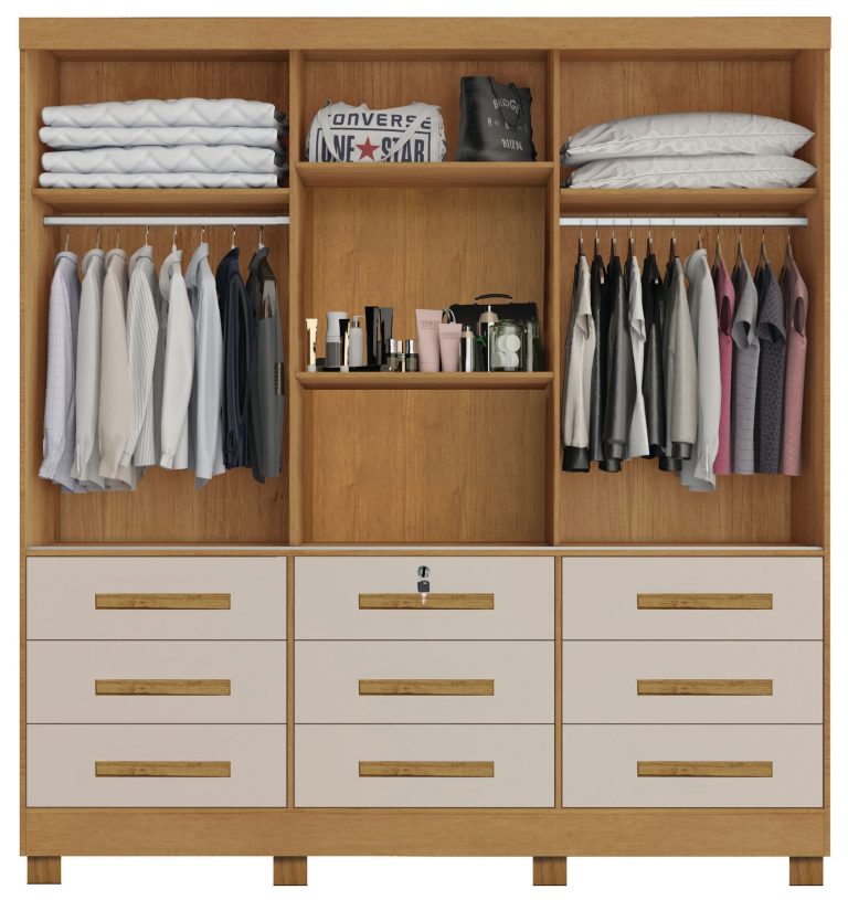 Guarda-Roupa Athenas 3 Portas e 9 Gavetas – Nature/Off White - Imagem 2