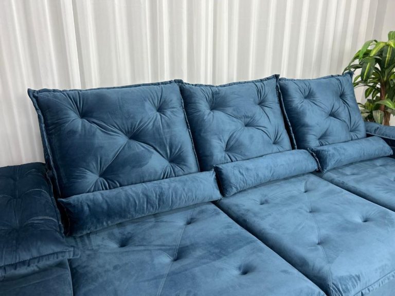 Sofá Retrátil Reclinável Porto Madero 2.70m- Azul Veludo - Imagem 5
