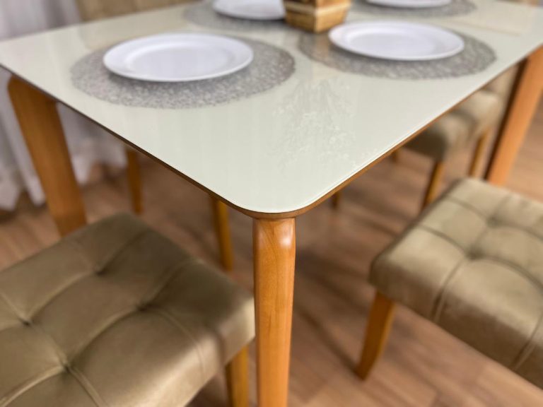 Mesa de Jantar Veneza 1.20×0.80 c/4 Cadeiras Londres – Cinamomo/Off White/Avelã Veludo - Imagem 2