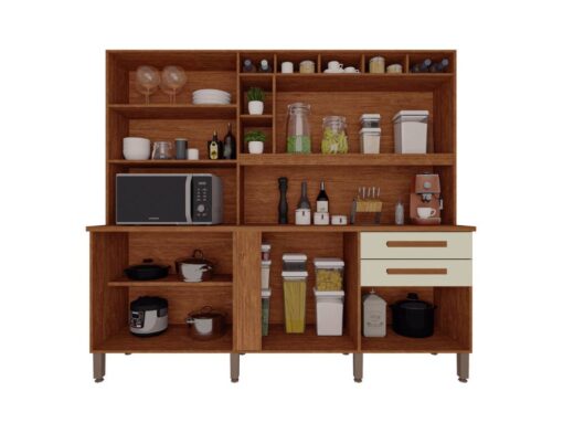 Armário Kit de Cozinha Antonella c/espelho 7 Portas 3 Gavetas – Cinamomo/Off White - Imagem 2