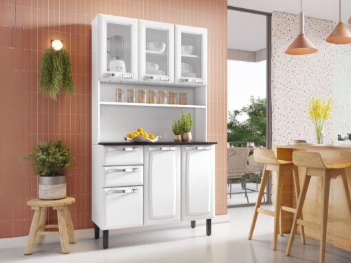 Armário Kit de Cozinha c/ Vidro 1,05m Pratika – Branco