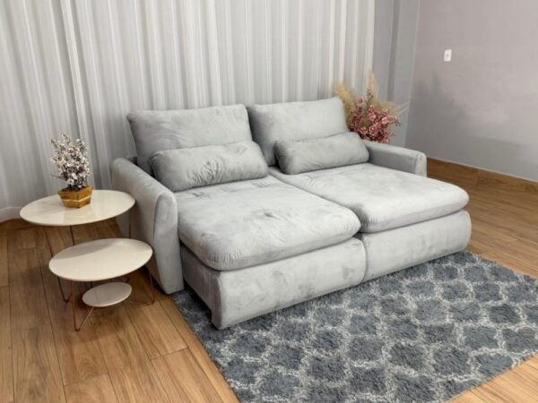 Sofá Cama Retrátil Reclinável Amaranto 2.10m Mod.90 – Prata Veludo