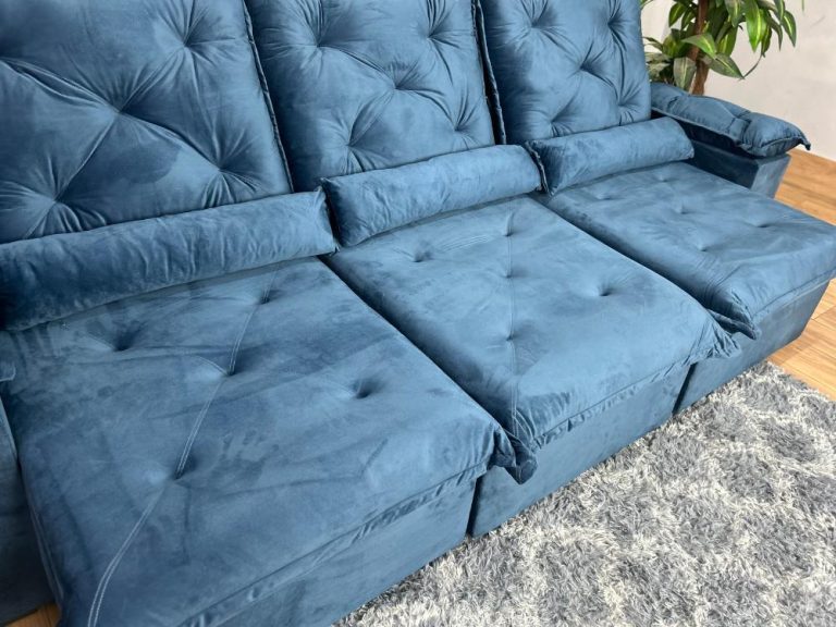 Sofá Retrátil Reclinável Porto Madero 2.70m- Azul Veludo - Imagem 6