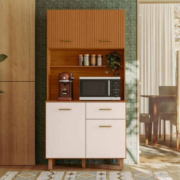 Armário de Cozinha Kit Iziz 0,90m – Freijó Ripado/ Off White