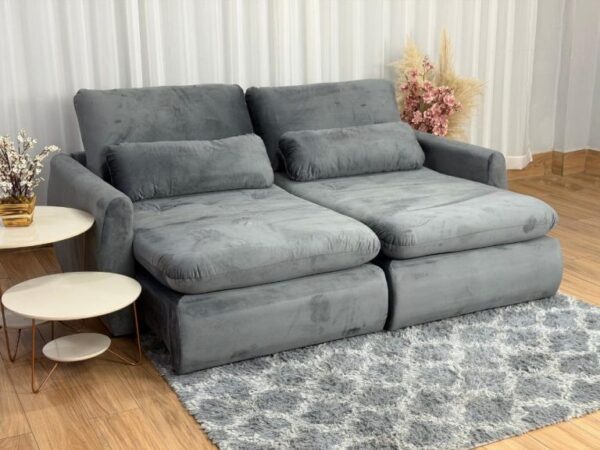 Sofá Cama Retrátil Reclinável Amaranto 2.10m Mod.90 – Cinza Veludo