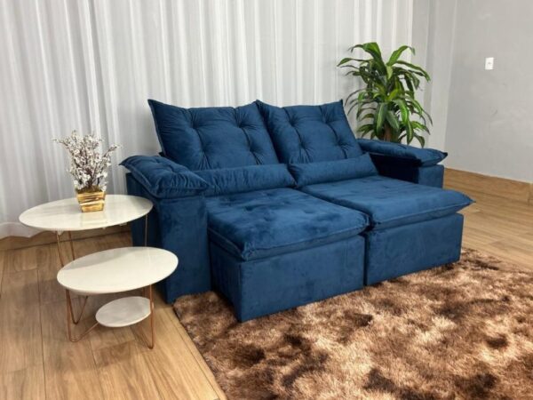 Sofá Retrátil Reclinável Atenas 2.00m – Azul Veludo