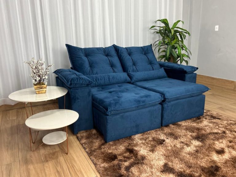 Sofá Retrátil Reclinável Atenas 2.00m – Azul Veludo