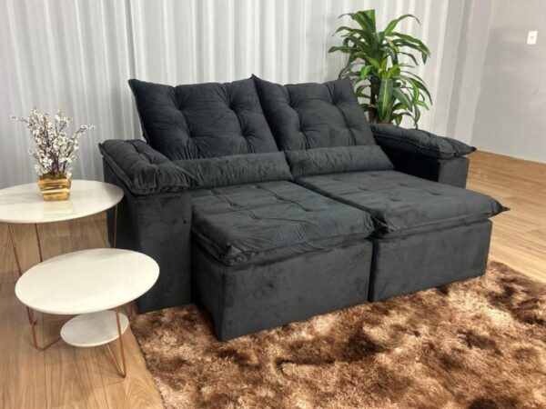 Sofá Retrátil Reclinável Atenas 2.00m – Preto Veludo