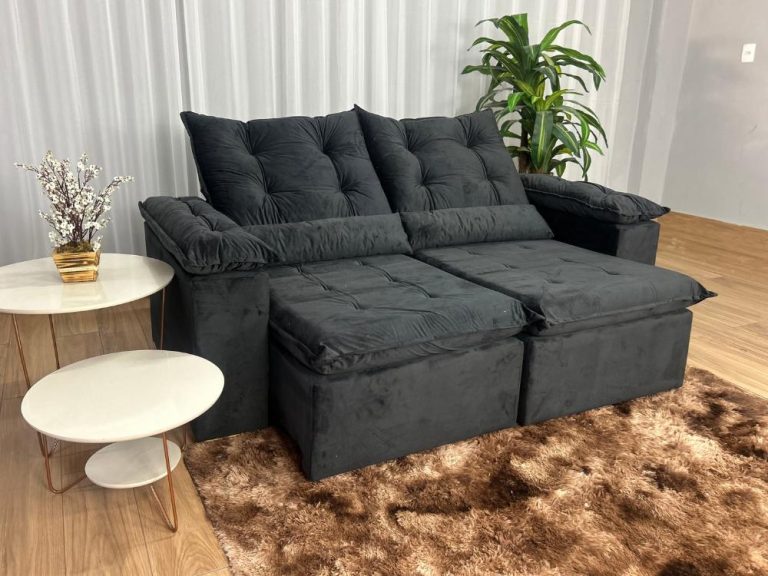 Sofá Retrátil Reclinável Atenas 2.00m – Preto Veludo
