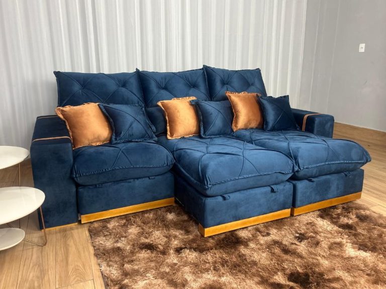 Sofá Retrátil Reclinável Pleno 3 Módulos 2.90m – Azul Veludo - Imagem 6