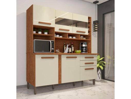 Armário Kit de Cozinha Alexia 6 Portas 2 Gavetas – Cinamomo/Off White