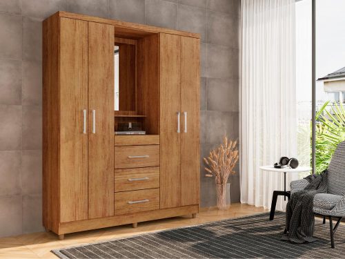 Guarda-Roupa Capelinha Lyon 4 portas com espelho – Cedro