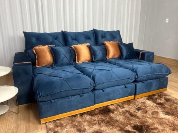 Sofá Retrátil Reclinável Pleno 3 Módulos 2.90m – Azul Veludo