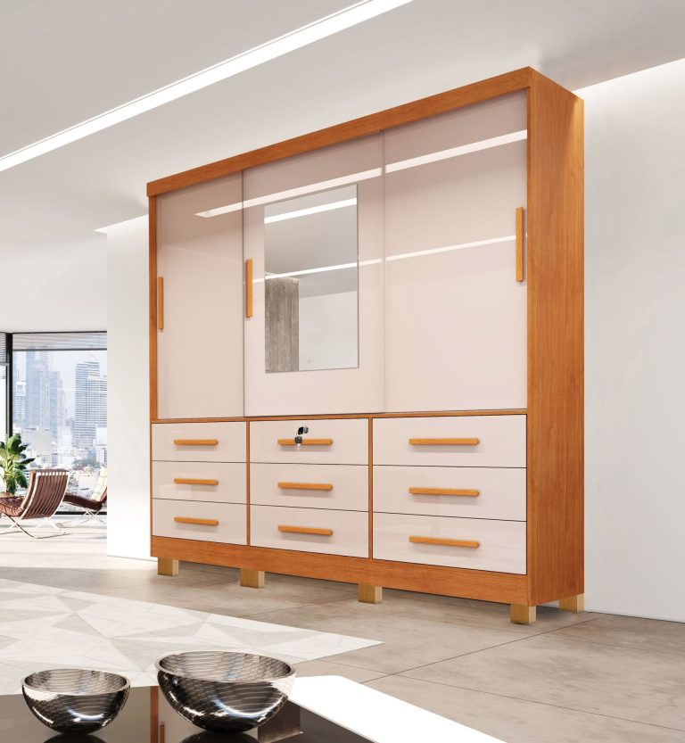 Guarda-Roupa Athenas 3 Portas e 9 Gavetas – Nature/Off White