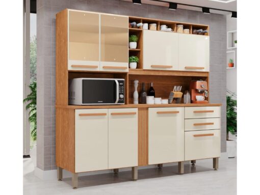 Armário Kit de Cozinha Antonella c/espelho 7 Portas 3 Gavetas – Cinamomo/Off White