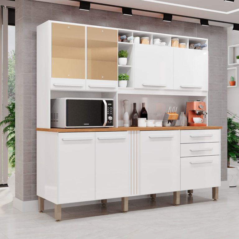 Armário Kit de Cozinha Antonella c/espelho 7 Portas 3 Gavetas – Branco