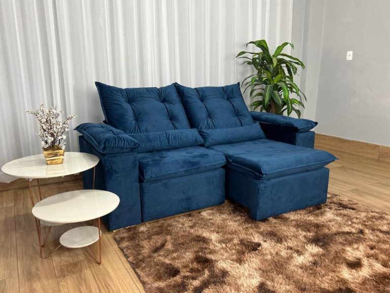 Sofá Retrátil Reclinável Atenas 2.00m – Azul Veludo - Imagem 6