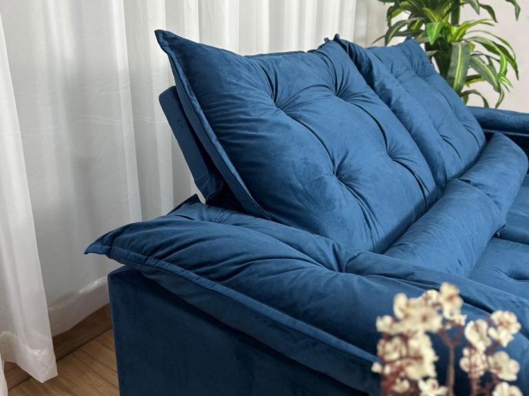 Sofá Retrátil Reclinável Atenas 2.00m – Azul Veludo - Imagem 2