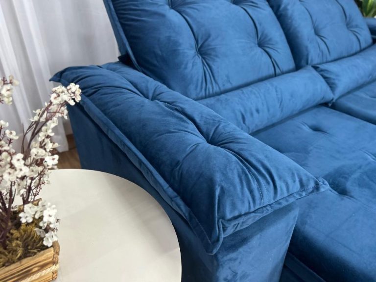 Sofá Retrátil Reclinável Atenas 2.00m – Azul Veludo - Imagem 4