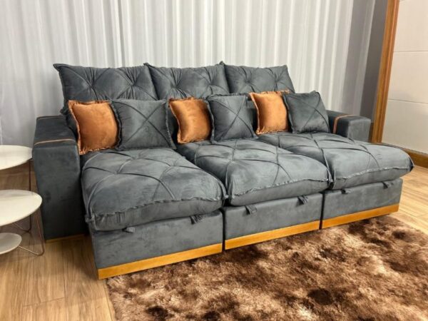 Sofá Retrátil Reclinável Pleno 3 Módulos 2.90m – Cinza Veludo