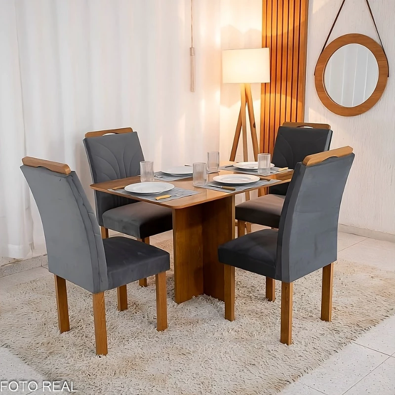 Mesa de Jantar Salina Tampo Londres Cinamomo 120x80 4 Cadeiras Parati Veludo Cinza 171 - Imagem 6