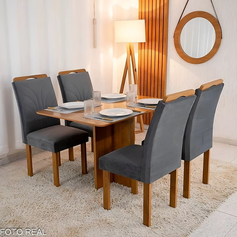Mesa de Jantar Salina Tampo Londres Cinamomo 120x80 4 Cadeiras Parati Veludo Cinza 171