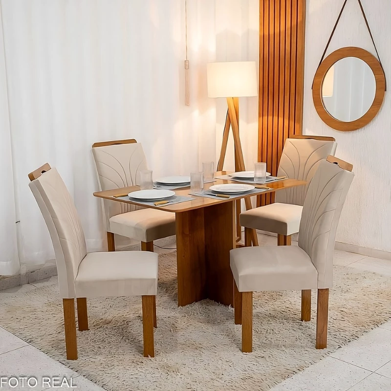 Mesa de Jantar Salina Tampo Londres Cinamomo 120x80 4 Cadeiras Parati Veludo Bege 169