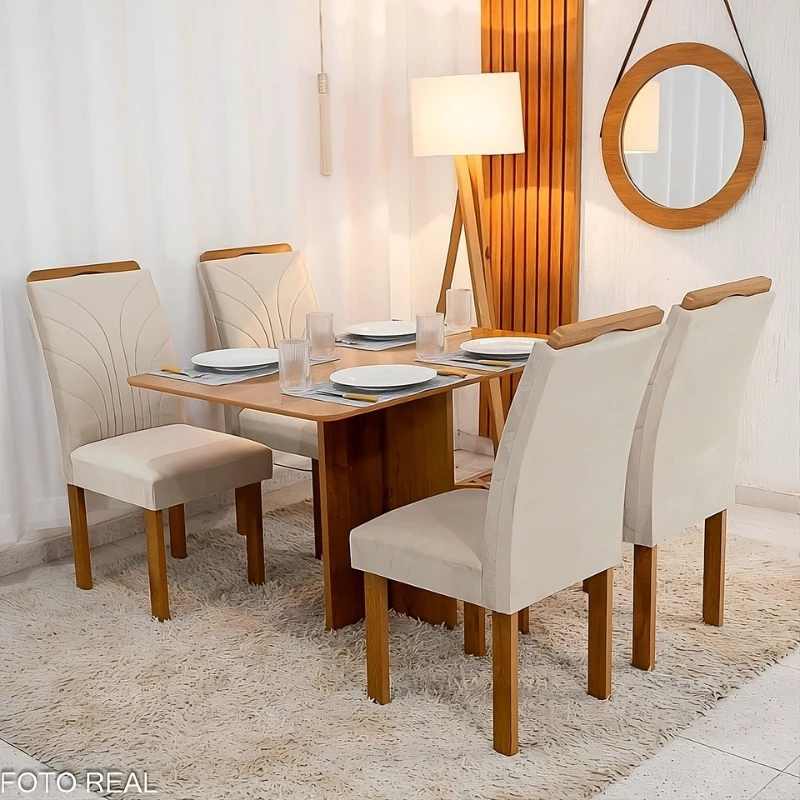 Mesa de Jantar Salina Tampo Londres Cinamomo 120x80 4 Cadeiras Parati Veludo Bege 169 - Imagem 5