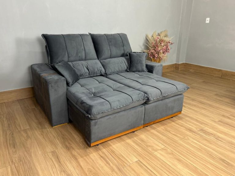 Sofá Retrátil Reclinável Oásis 1.80m – Cinza Veludão