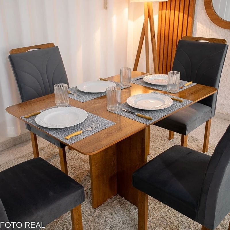Mesa de Jantar Salina Tampo Londres Cinamomo 120x80 4 Cadeiras Parati Veludo Cinza 171 - Imagem 5