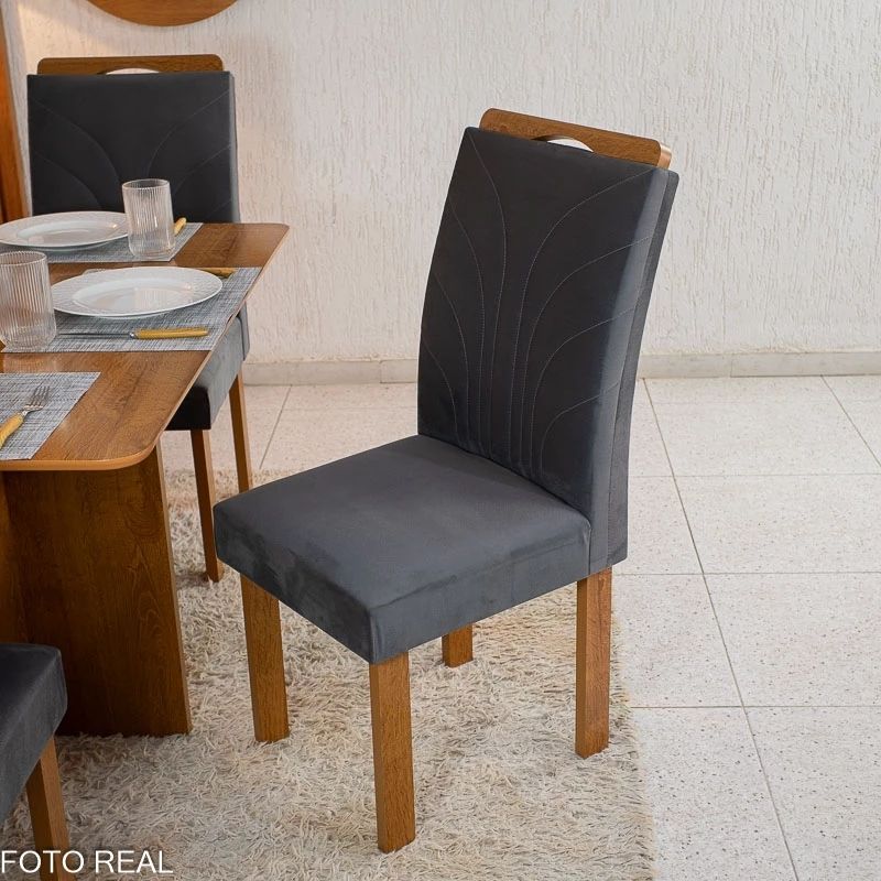 Mesa de Jantar Salina Tampo Londres Cinamomo 120x80 4 Cadeiras Parati Veludo Cinza 171 - Imagem 4