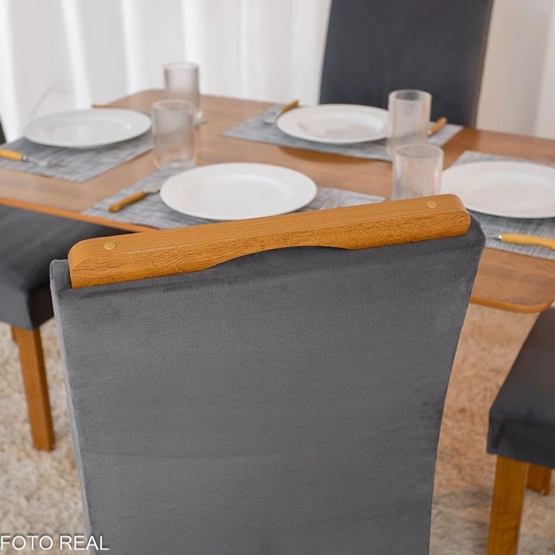 Mesa de Jantar Salina Tampo Londres Cinamomo 120x80 4 Cadeiras Parati Veludo Cinza 171 - Imagem 3