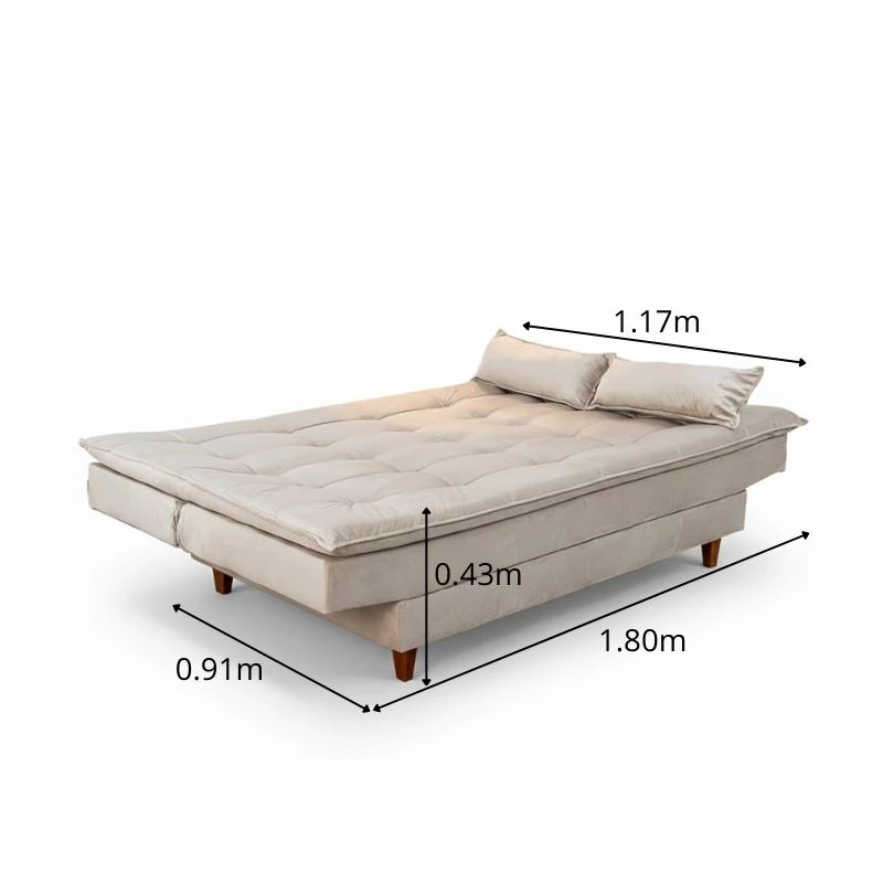 Sofá Cama Premium Veludo Bege 2269 Larg. 1.80m - Imagem 6