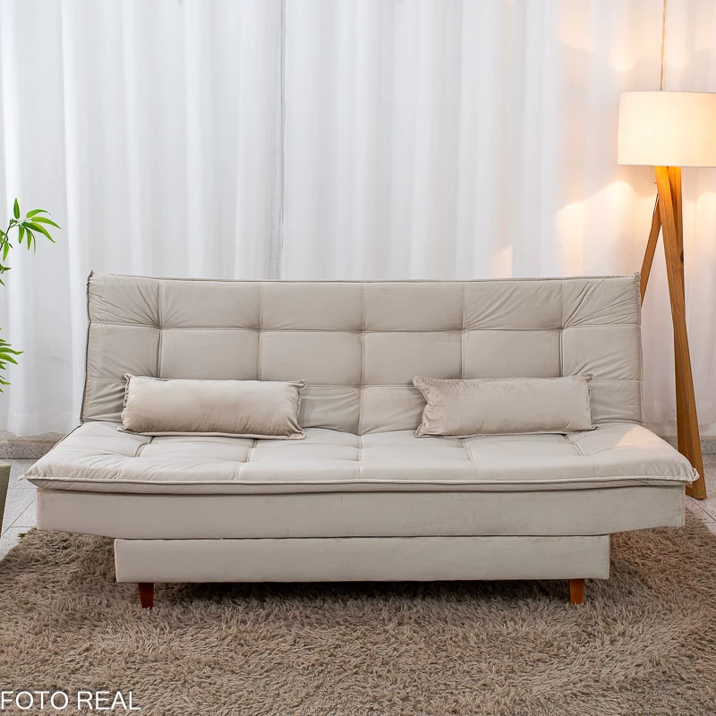 Sofá Cama Premium Veludo Bege 2269 Larg. 1.80m - Imagem 5