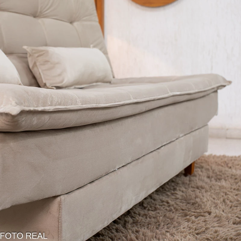 Sofá Cama Premium Veludo Bege 2269 Larg. 1.80m - Imagem 3