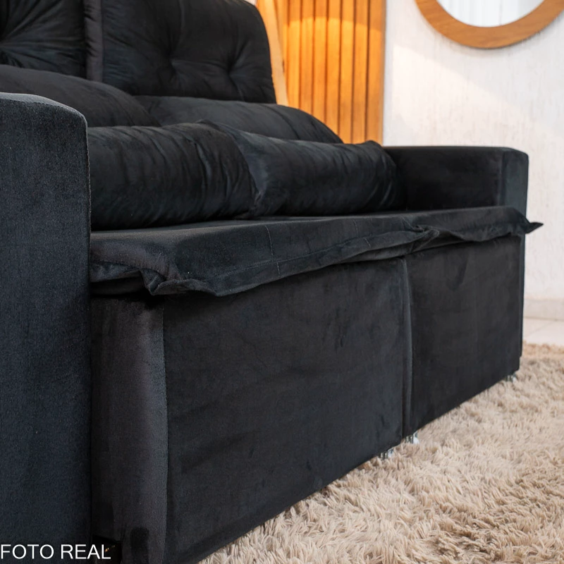 Sofá Retrátil Reclinável Bia 1.95m Veludo Preto - D28 - Imagem 3
