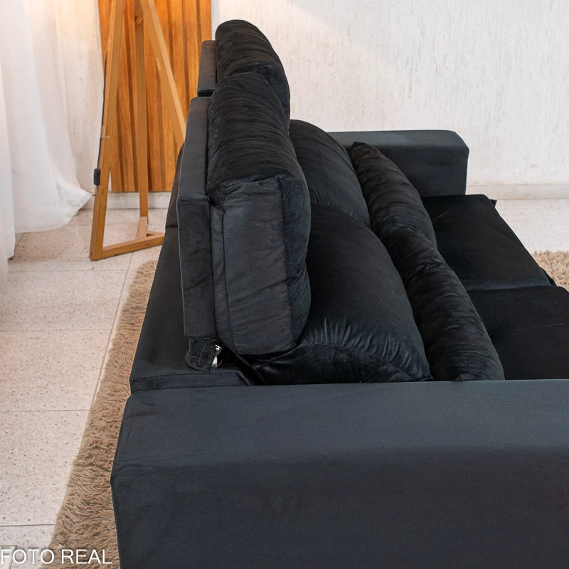 Sofá Retrátil Reclinável Bia 1.95m Veludo Preto - D28 - Imagem 2