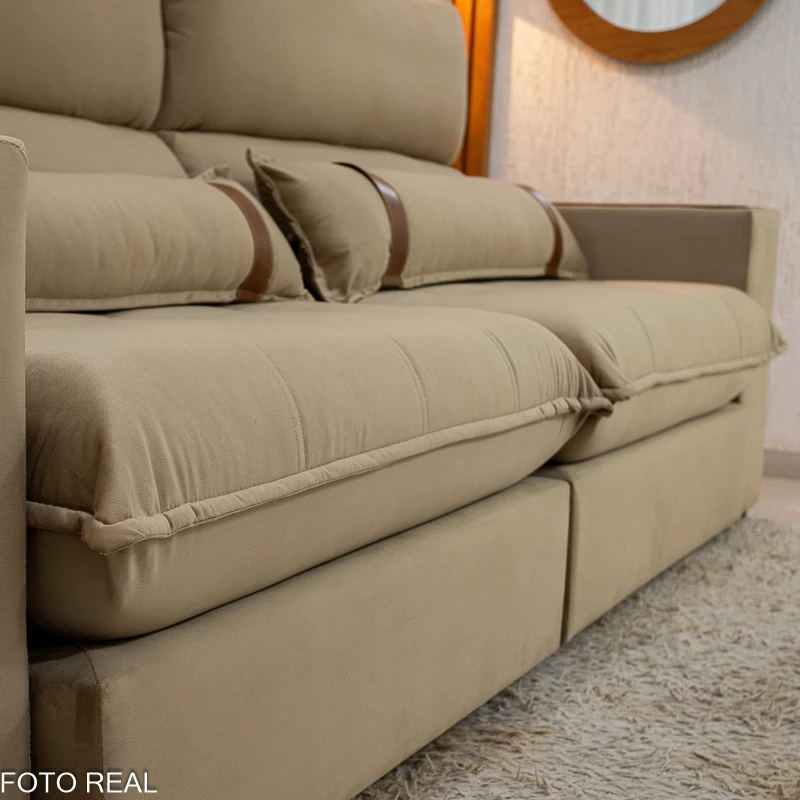 Sofá Retrátil Reclinável Ravello 2.50m Veludo Bege 3040/04 Espuma D33 - Oferta - Imagem 3
