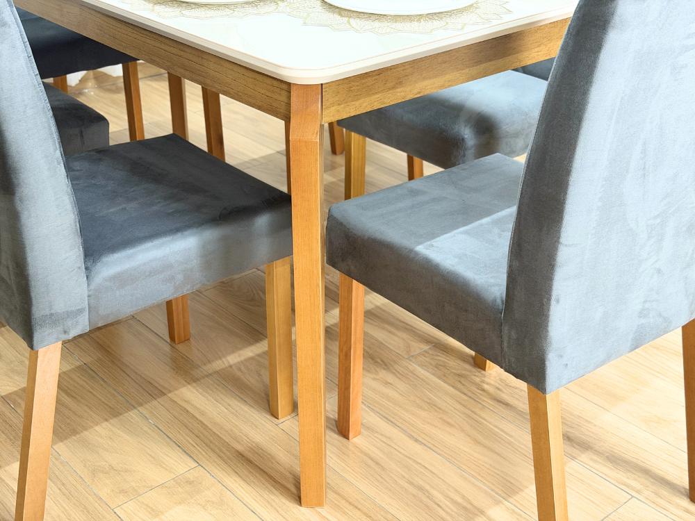 Mesa de Jantar Alegra 1.60×0.80 Com 6 Cadeiras Isa – Cinamomo/Off White/Cinza - Imagem 6