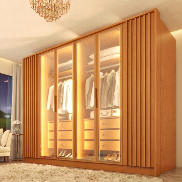 Guarda-Roupa Barcelona 6 Portas e 6 Gavetas Ripado Reflecta Tcil – Cinamomo