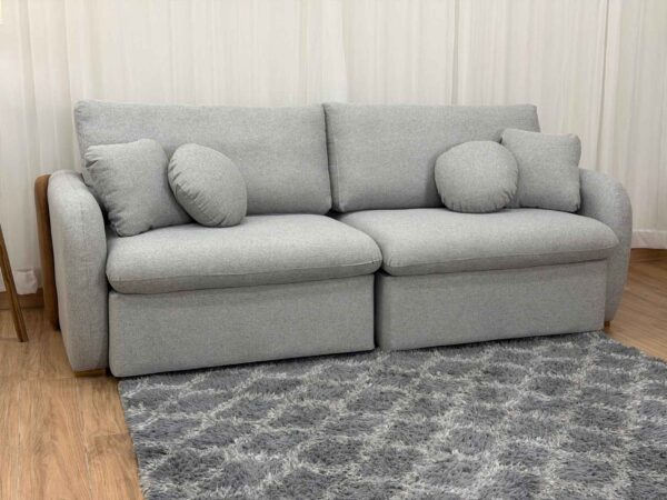 Sofa Cama Organ Molas Ensacadas 2.30m – Cinza Linho/Marrom Courino
