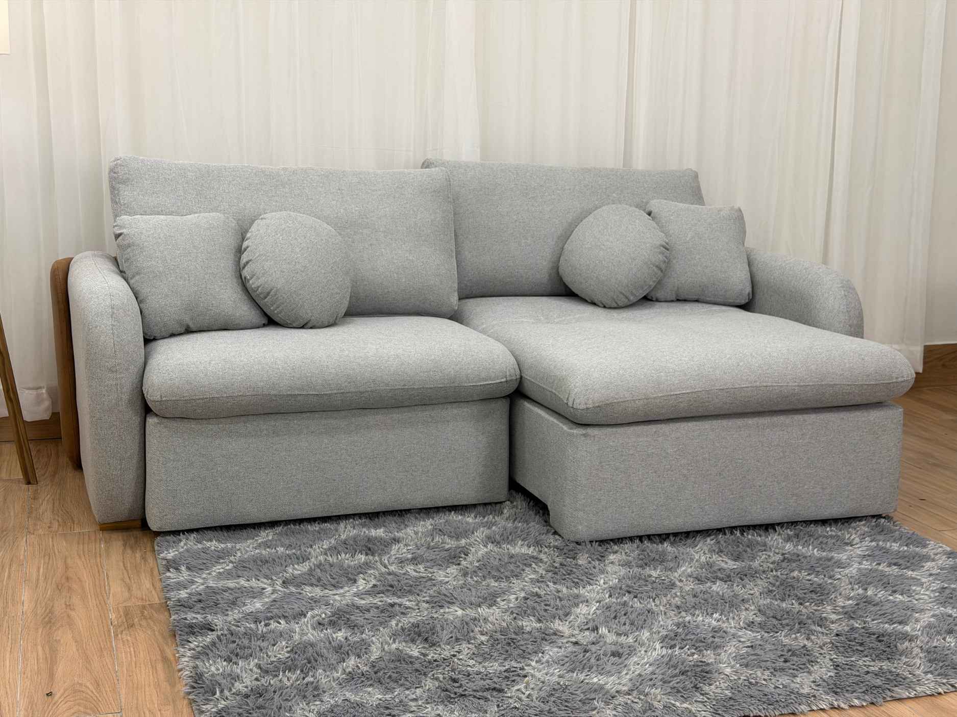 Sofa Cama Organ Molas Ensacadas 2.30m – Cinza Linho/Marrom Courino - Imagem 2