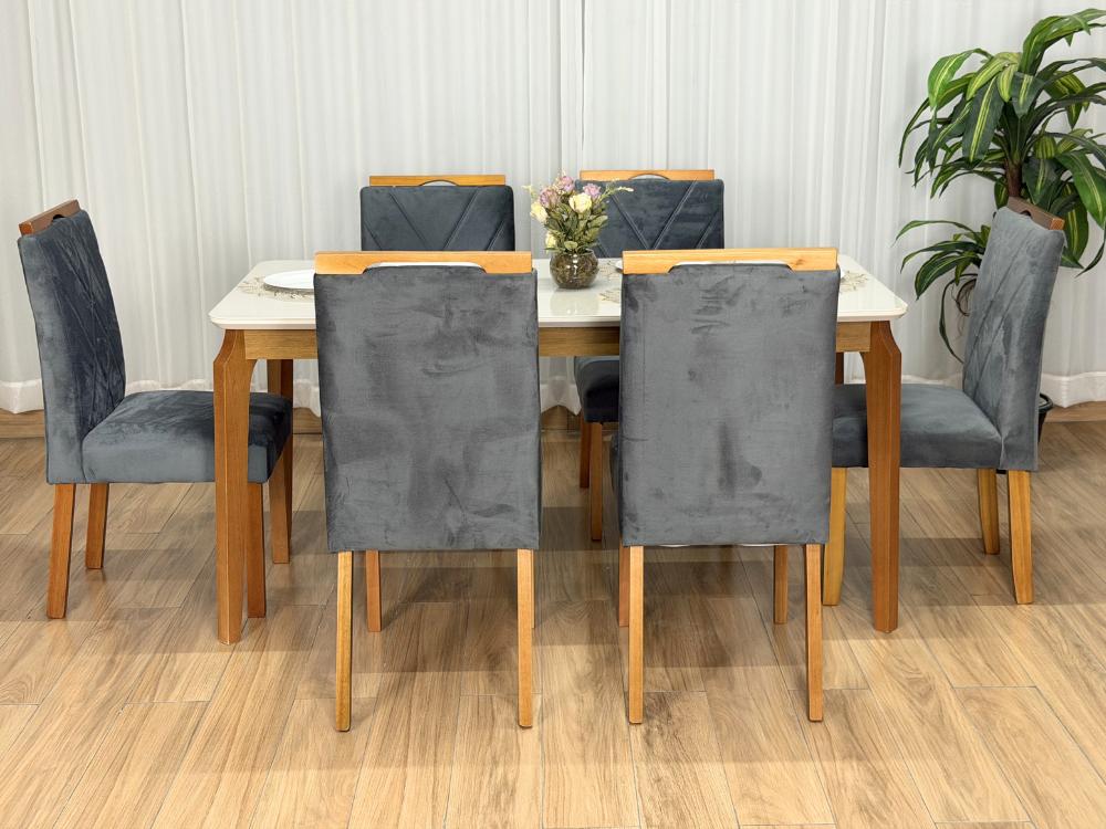 Mesa de Jantar Alegra 1.60×0.80 Com 6 Cadeiras Isa – Cinamomo/Off White/Cinza - Imagem 2