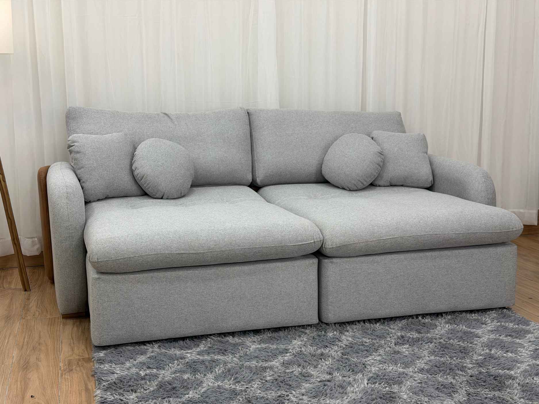 Sofa Cama Organ Molas Ensacadas 2.30m – Cinza Linho/Marrom Courino - Imagem 3