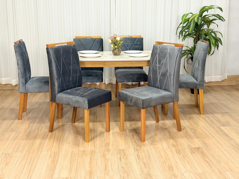Mesa de Jantar Alegra 1.60×0.80 Com 6 Cadeiras Isa – Cinamomo/Off White/Cinza - Imagem 7