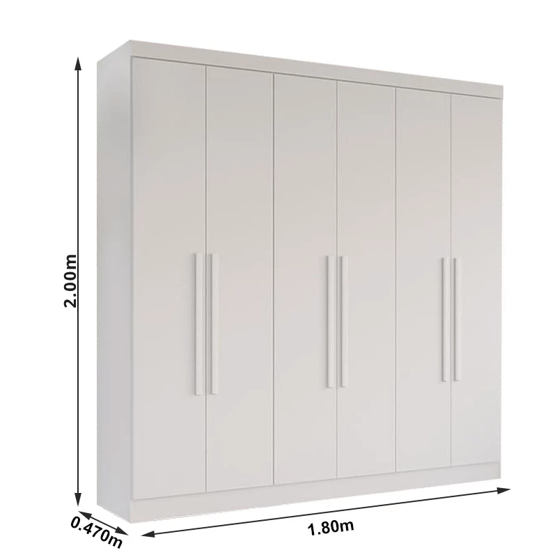 Guarda-roupa 1,80m Recife Branco 6 Portas 2 Gavetas - Imagem 3