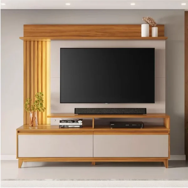 Home 1,83m NT 1400 Freijó/Off com Detalhe Ripado e LED para TV até 60"